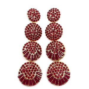 Maximalist Statement Gold Red Crystal Rhinestone Dangle Earrings